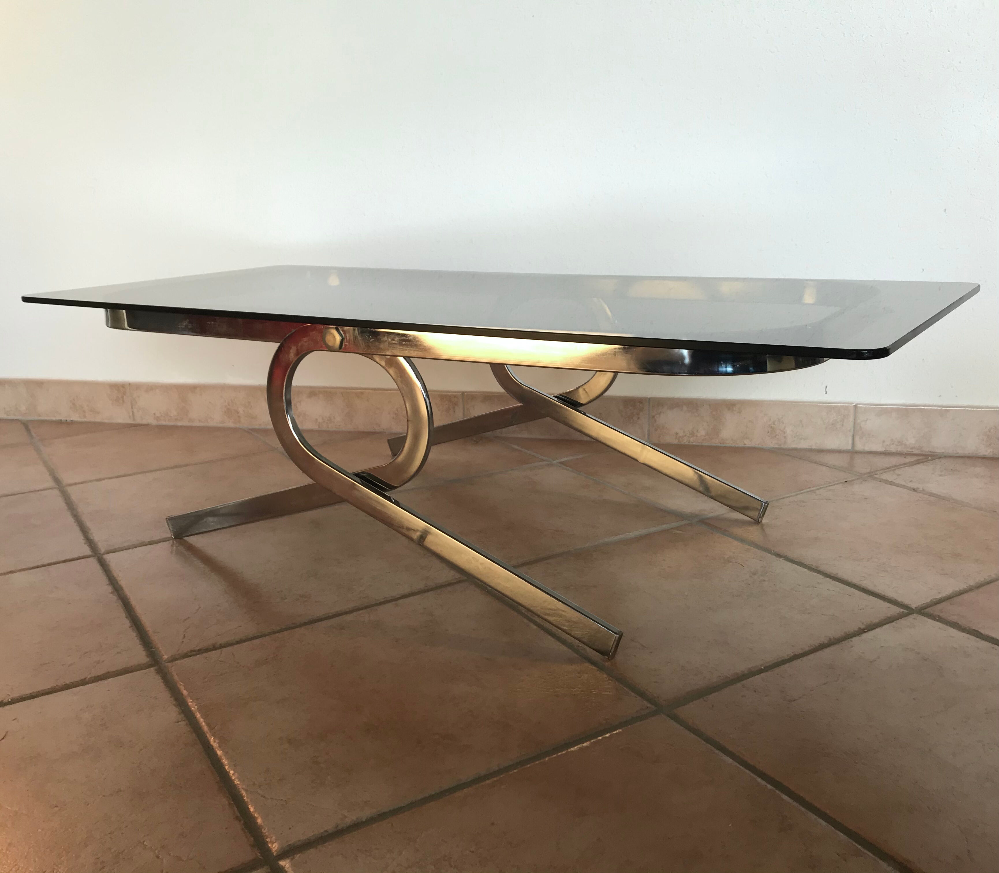 Coffee table 70s glass and chrome