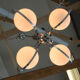 Art deco opaline glass wood and chrome chandelier, 1930s