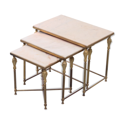 Tables gigognes en laiton et marbre des années 1950 France