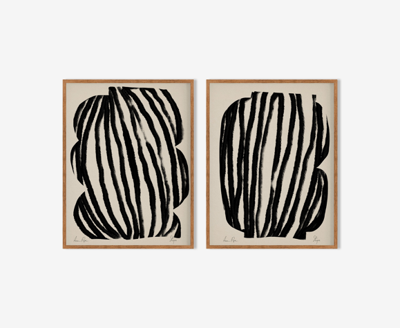 Ensemble encadré de deux tirages giclés abstraits 50x70