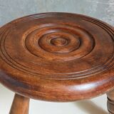 Low tripod stool in vintage turned solid wood