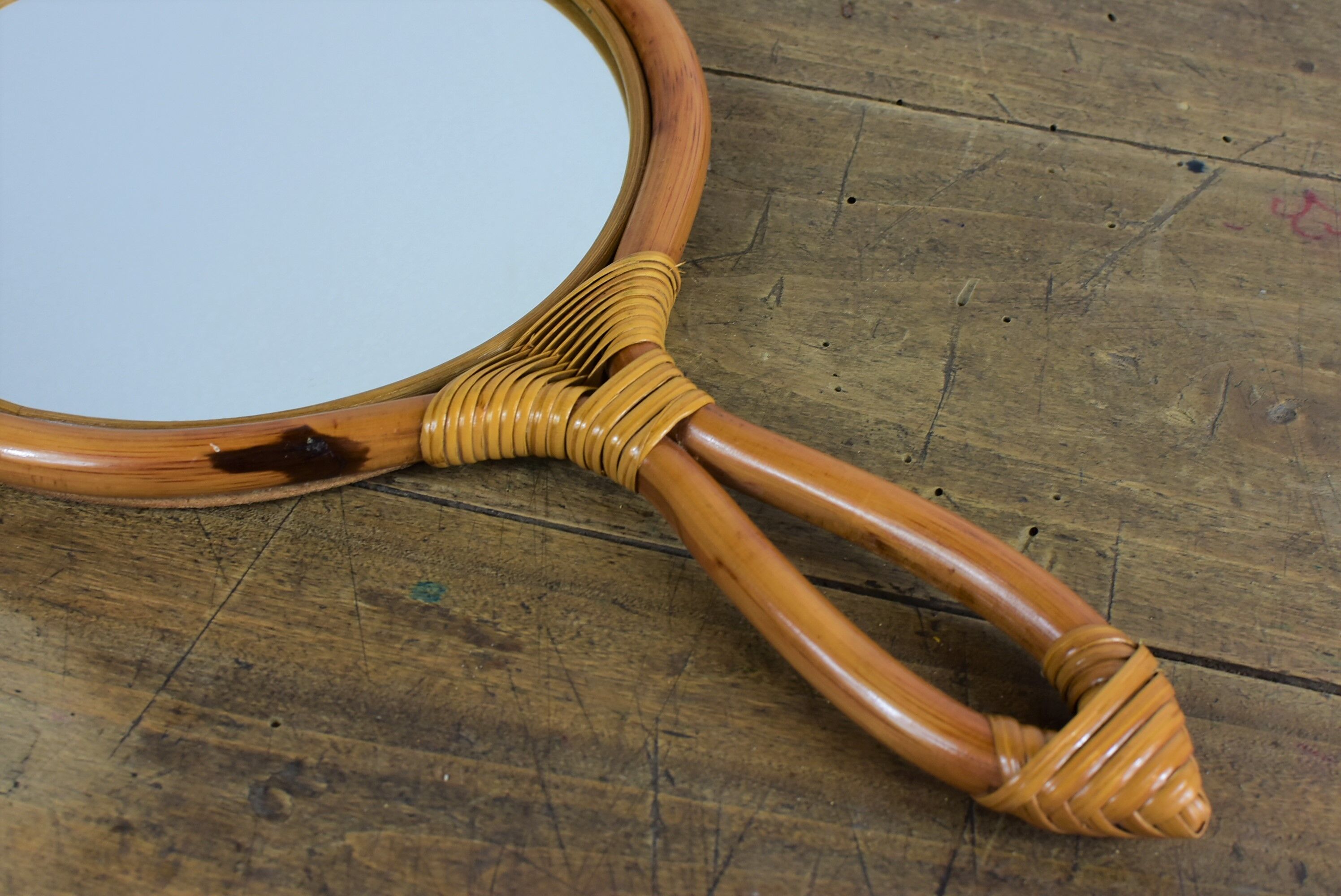 Rattan handle mirror