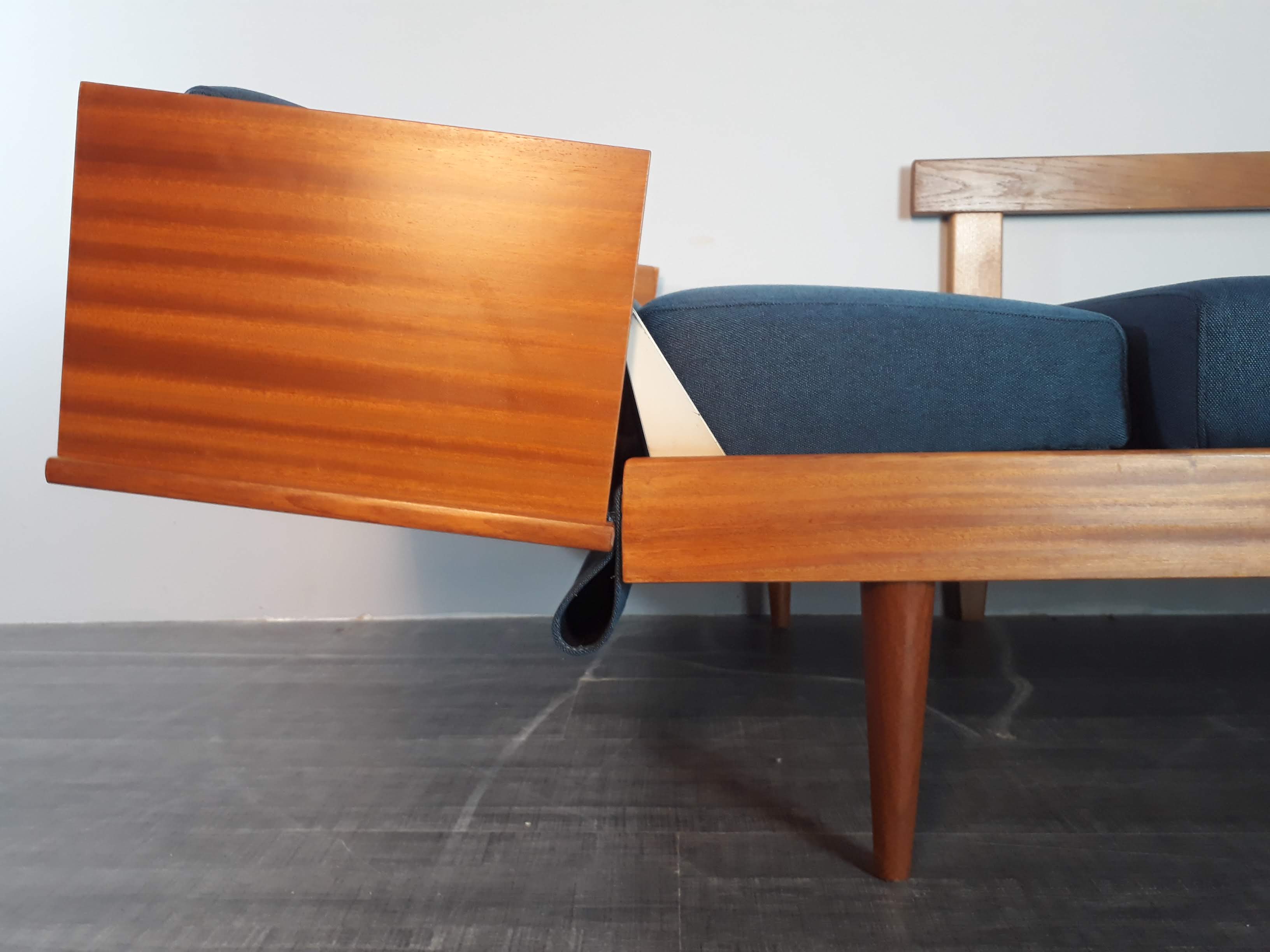 Daybed Teak Sofa and Blue Fabric Design Ingmar Relling, Norwegian 1960