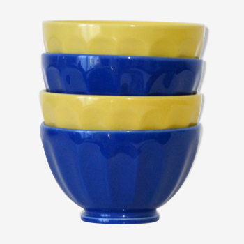 4 afibel blue and yellow porcelain bowls