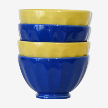 4 bols porcelaine afibel bleu et jaune