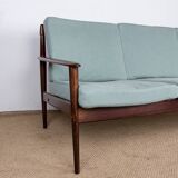 Danish 3 seater sofa in Rosewood and new fabric by Grete Jalk for Poul Jepessen 1960.