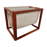 Scandinavian magazine door in teak and burlap, Denmark 60/70