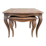 Ensemble de deux tables gigognes, esprit Louis XV, merisier, vintage, années 60
