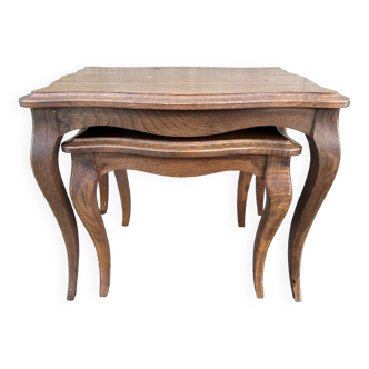 Set of two nesting tables, Louis XV spirit, cherry wood, vintage, 60s
