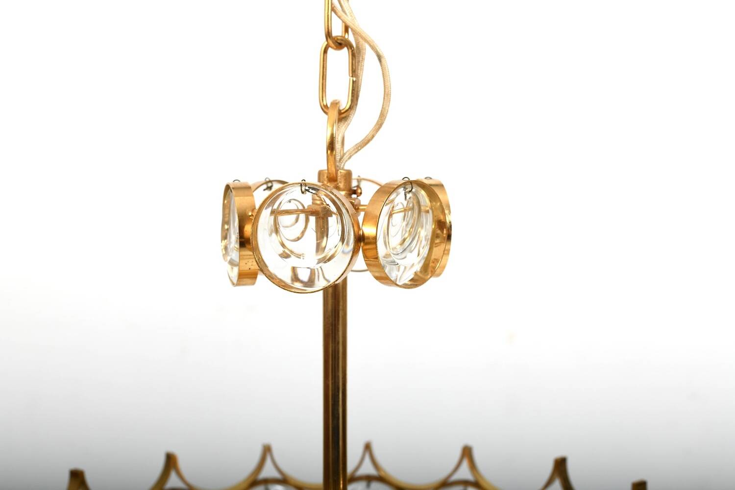 Gilded Brass and Crystal Chandelier by Palwa 1970s