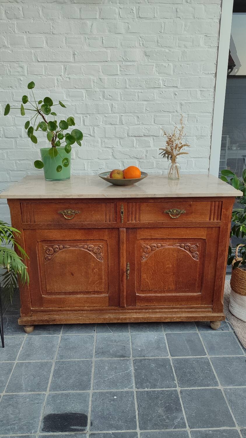 Art Deco oak and marble sideboard