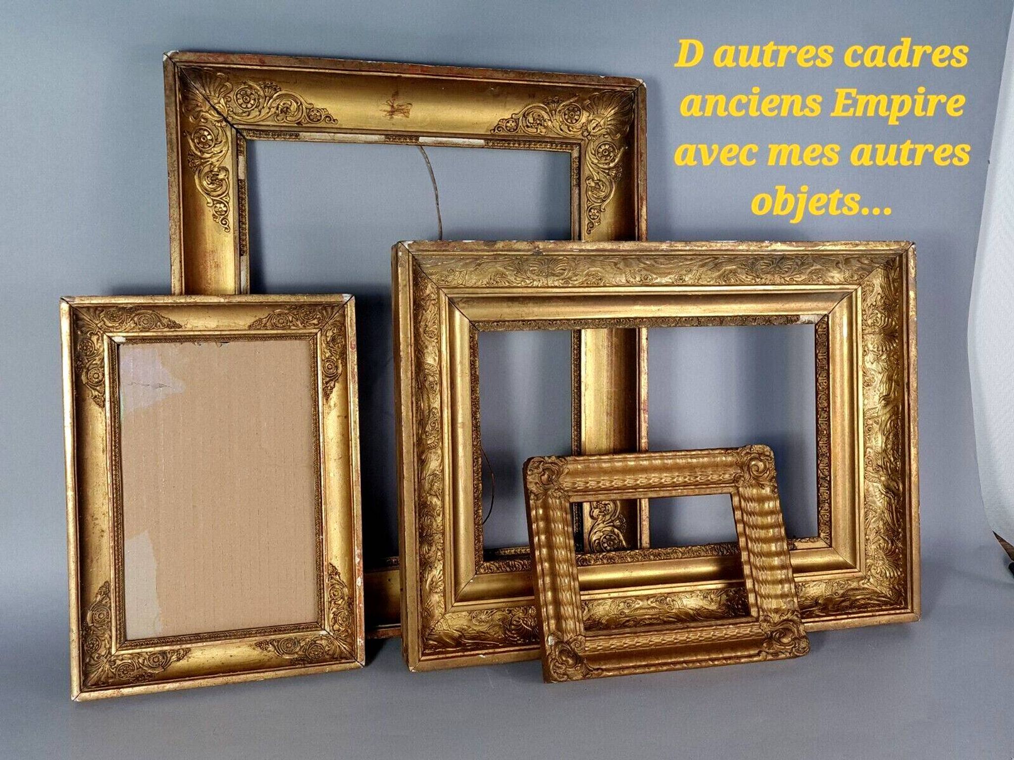 Old Florentine frame round view rebate 38 cm chiseled wood gilded stucco + glass SB656