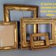 Old Florentine frame round view rebate 38 cm chiseled wood gilded stucco + glass SB656