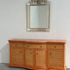Vintage rattan & wood orange curved sideboard, 1980s