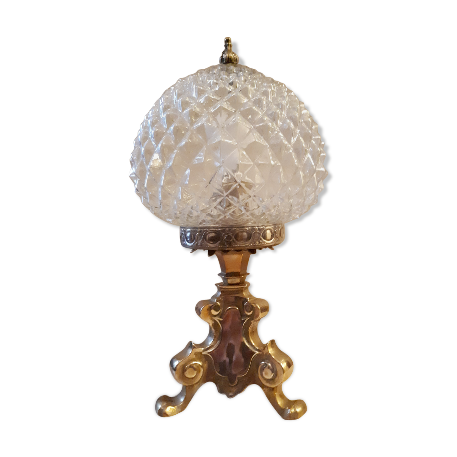 Lampe ananas verre et bronze
