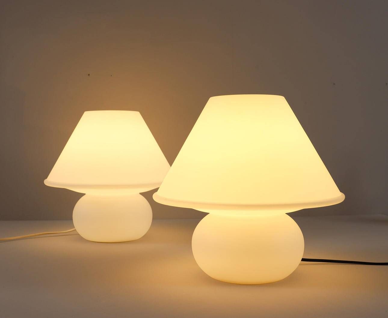 Set of 2 mushroom lamps, opal glass, Glashütte Limburg, Germany, 1970s