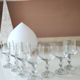 Set of 7 crystal stemmed glasses. Frosted wheat ear motifs. Art Deco