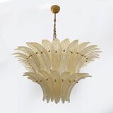 Mid-century Modern Style Italian Murano Glass and Brass Palmette Chandelier