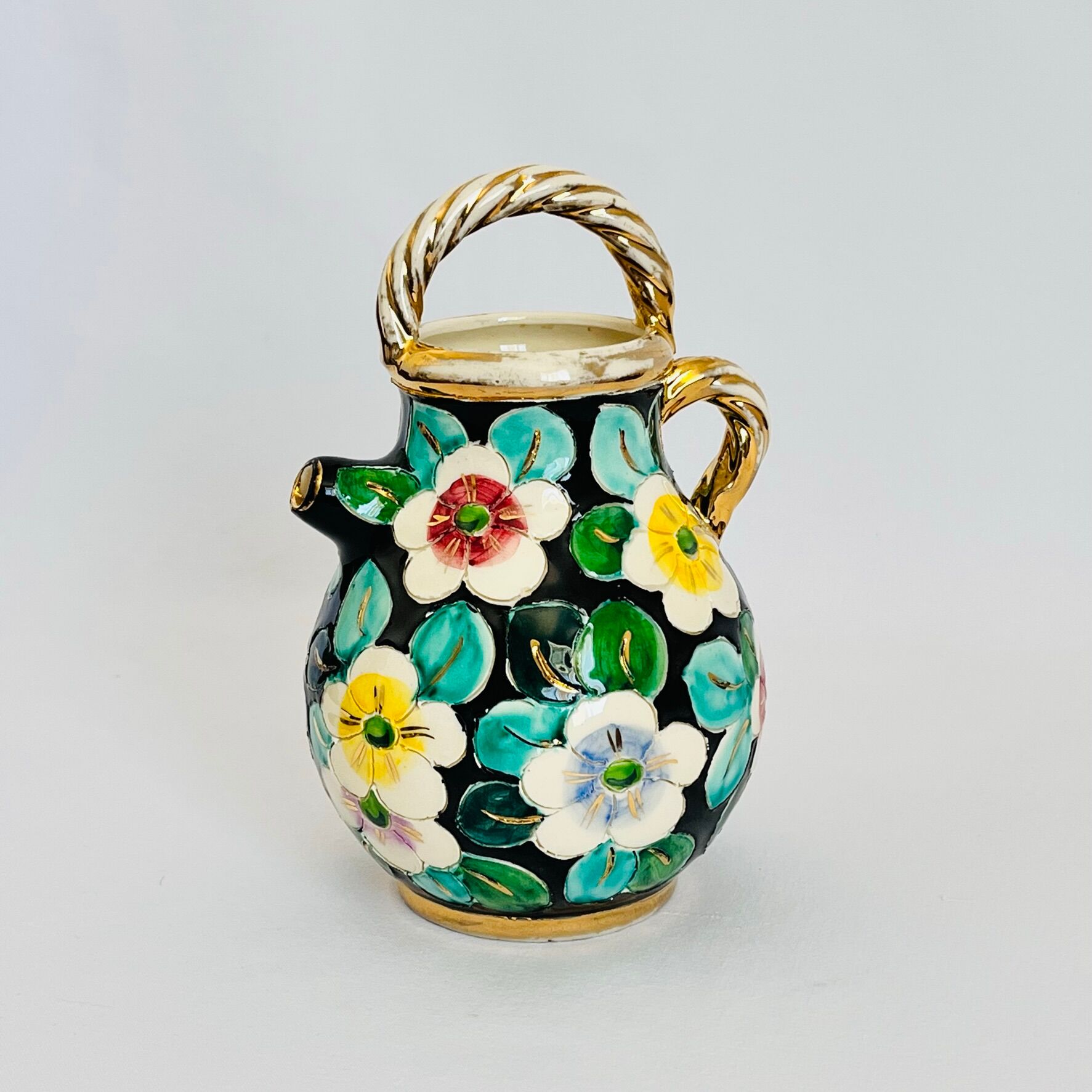 Watering can vase floral decoration hand painted