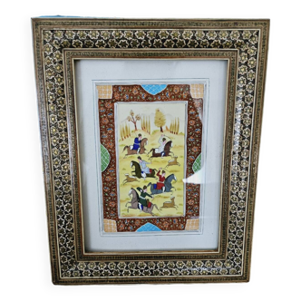 Persian miniature in frame with marquetry