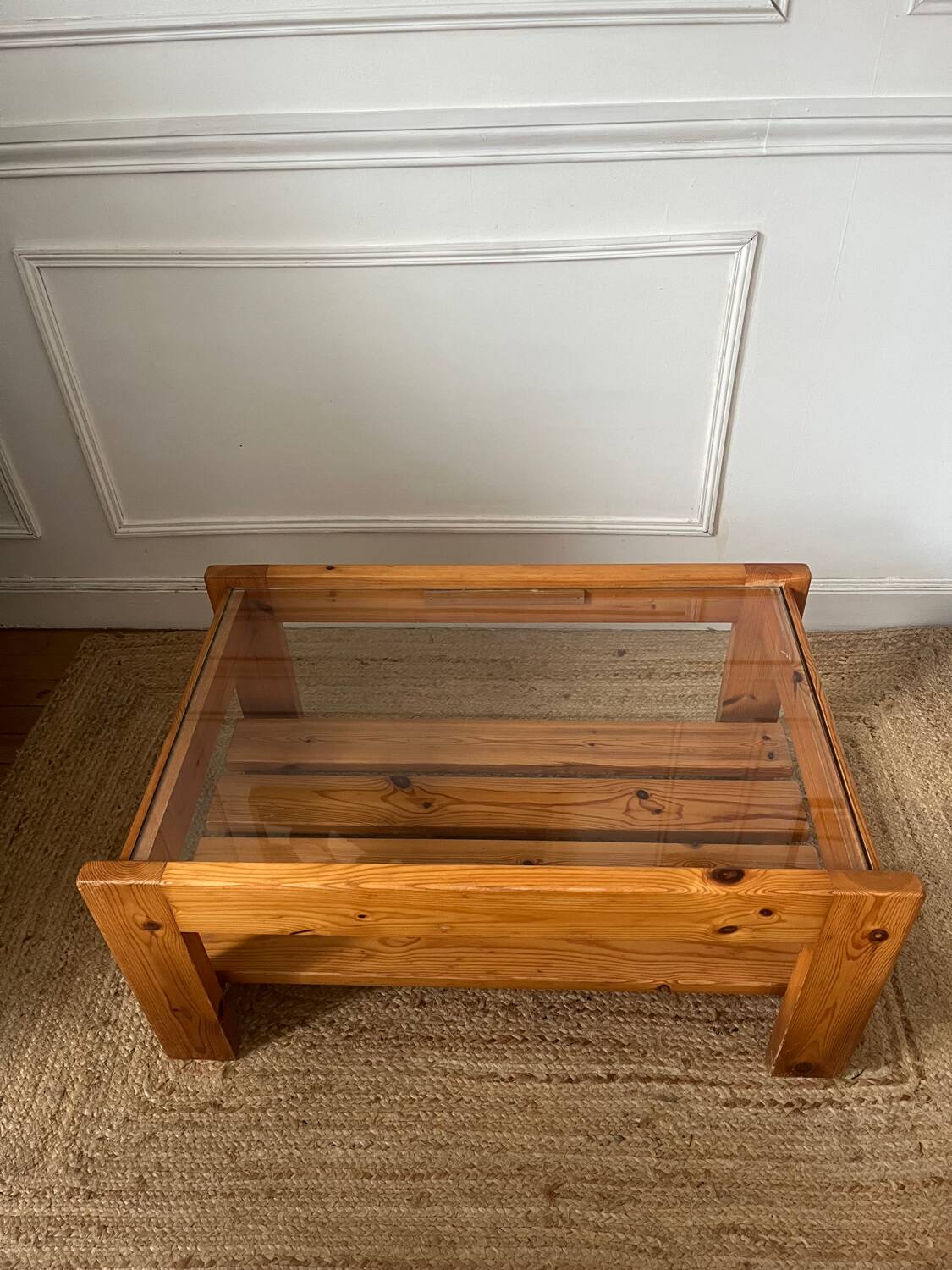 Vintage pine and glass coffee table