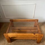 Vintage pine and glass coffee table