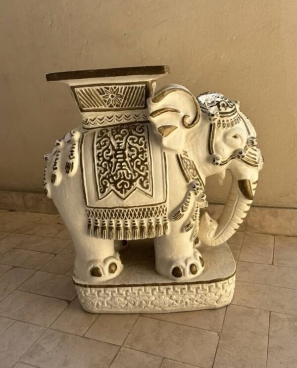 Tabouret/sellette en céramique éléphant Style Hollywood Style Regency 1960