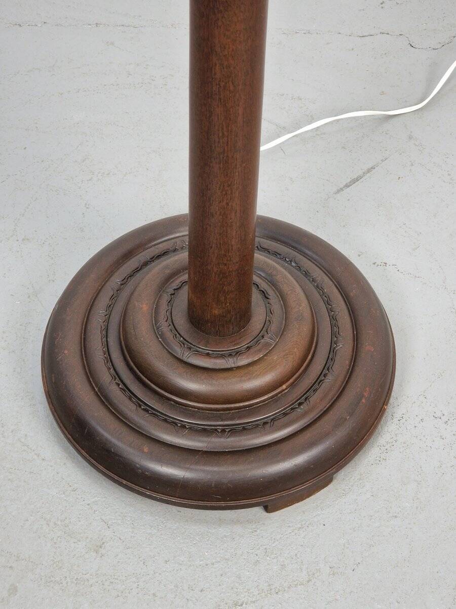Art Deco Asian Style Carved Wood Floor Lamp, 1930s