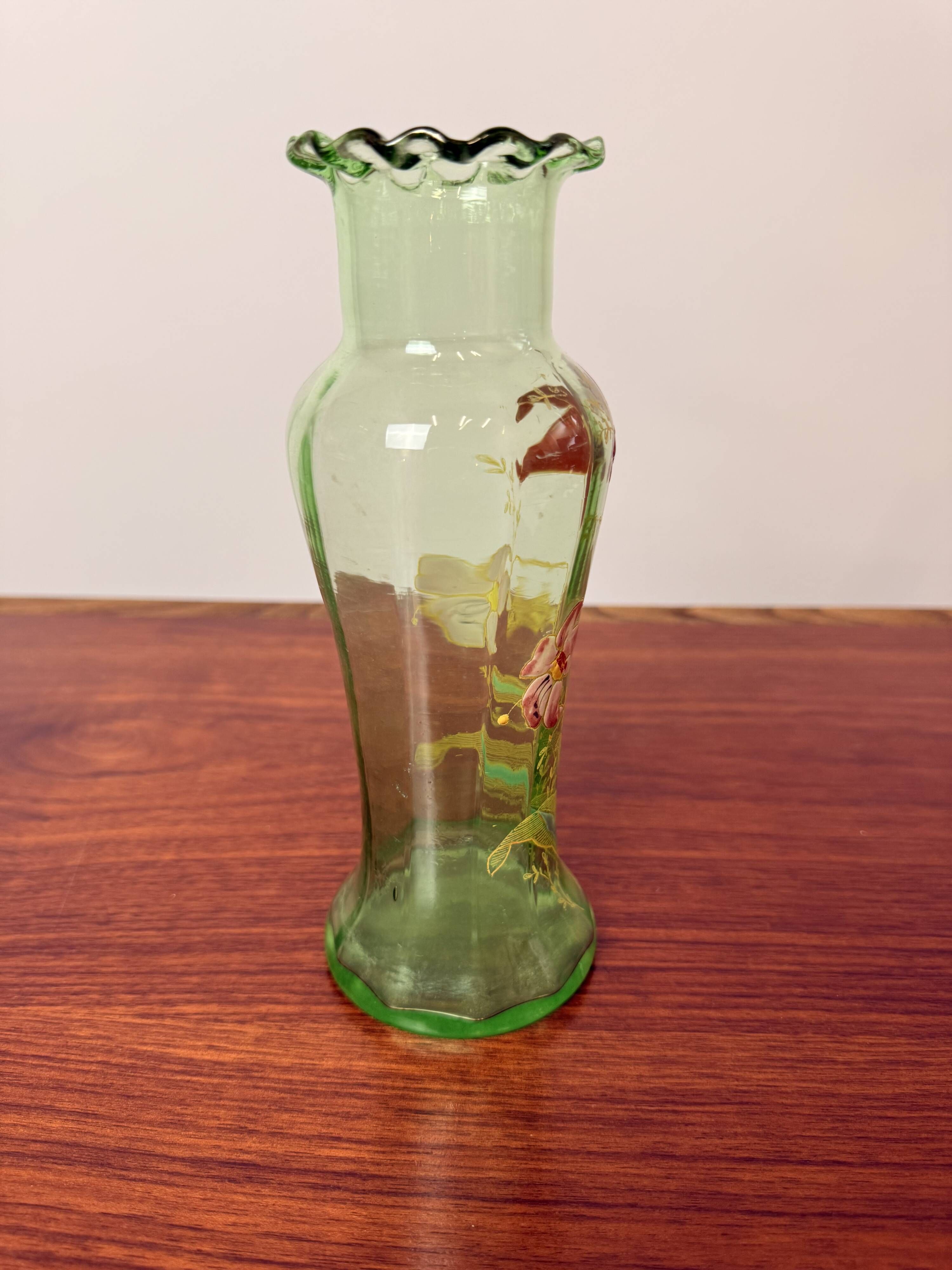Antique Legras vase – Enamelled glass with floral decoration – Art Nouveau