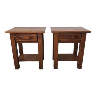 Pair of solid wood bedside tables, circa 1970.