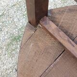 Set of three brutalist tripod armchairs in carved solid oak