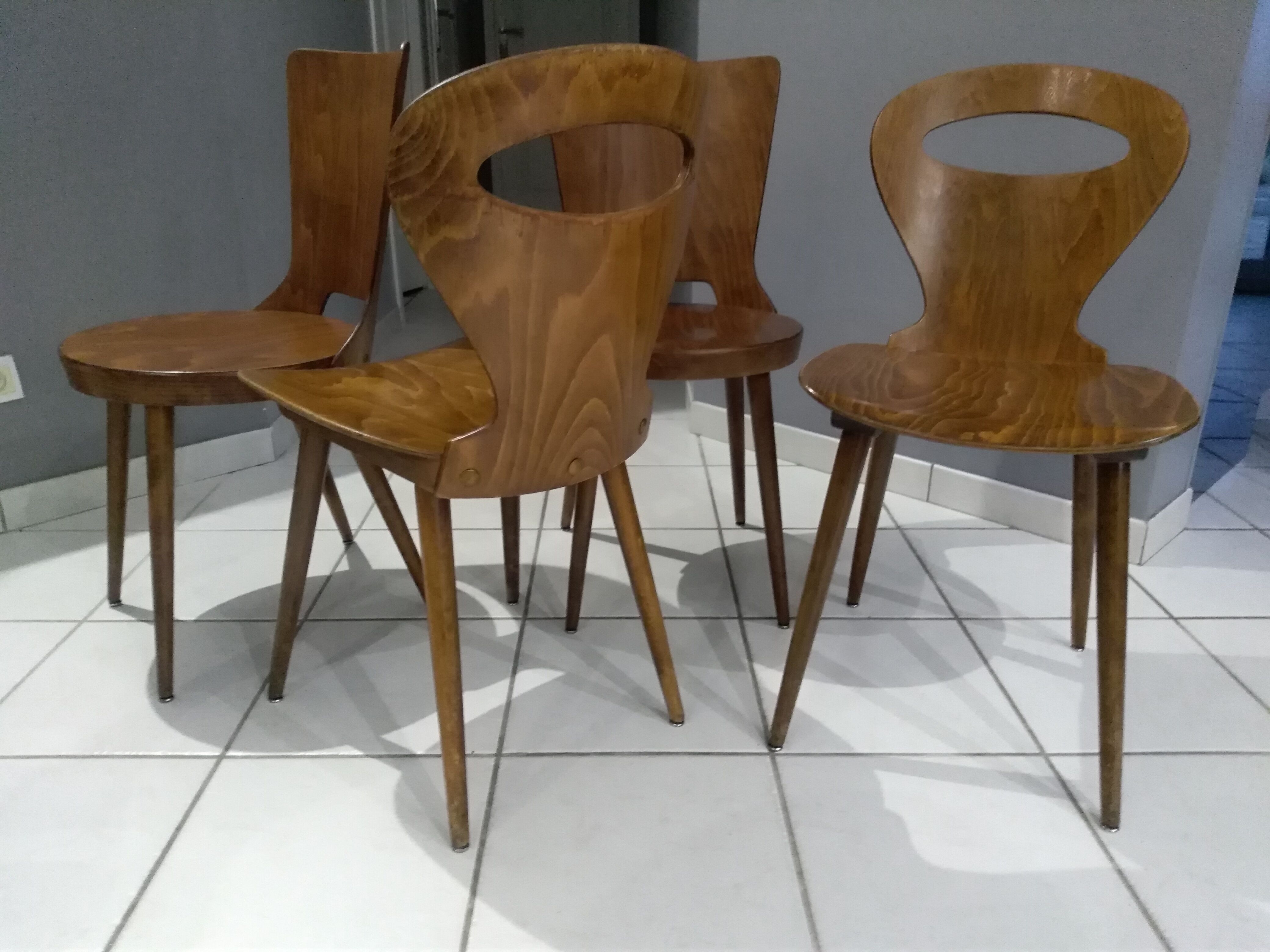 Suite de 4 chaises de Bistrot Baumann Dove Fourmi 1960