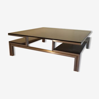 Very nice coffee table in brushed steel and brass