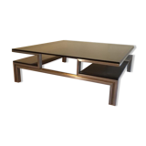 Très belle table basse en acier brossé et laiton