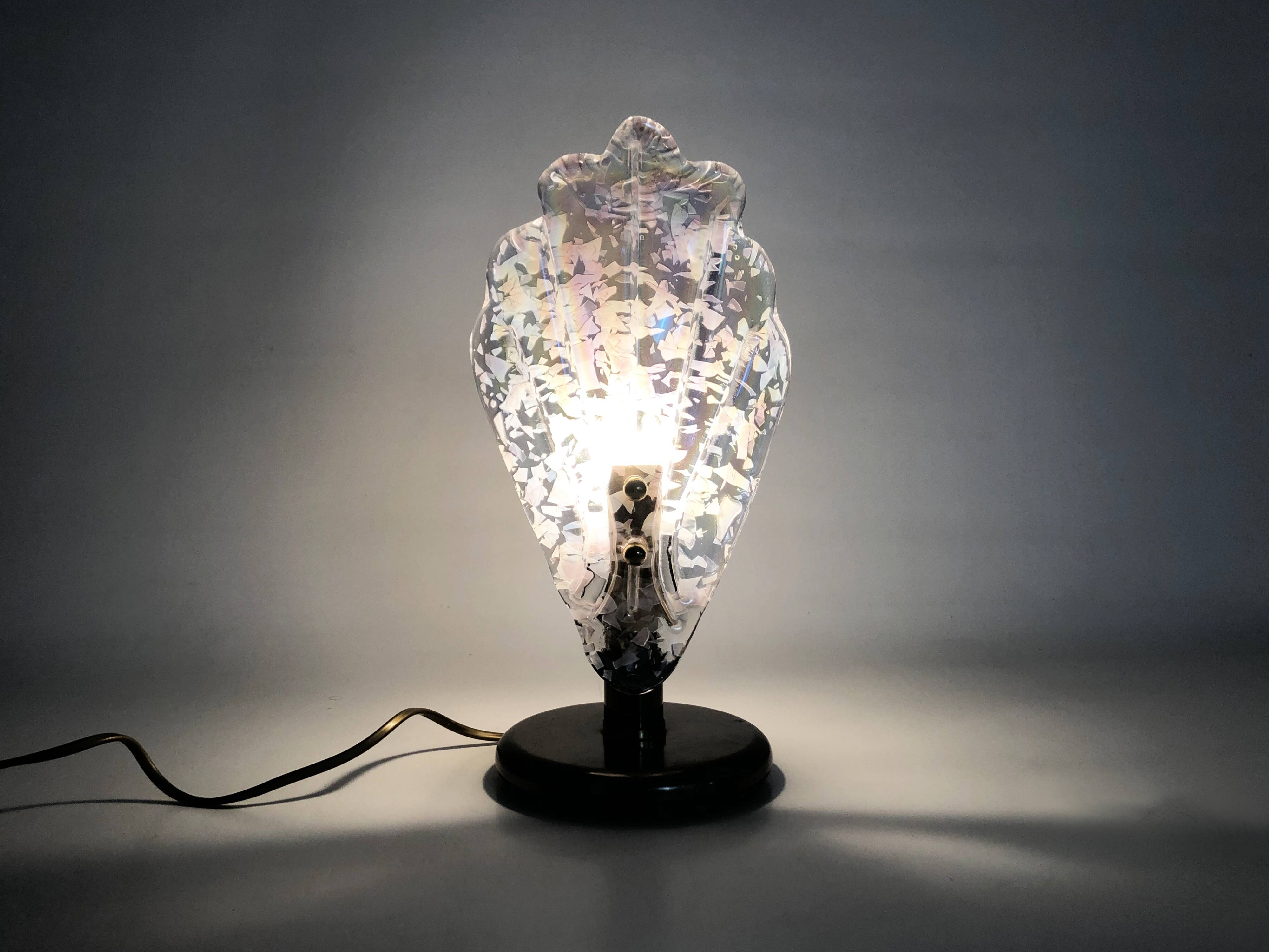 Foliage table lamp in glass and anthracite gray metal. 80 years