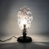 Foliage table lamp in glass and anthracite gray metal. 80 years