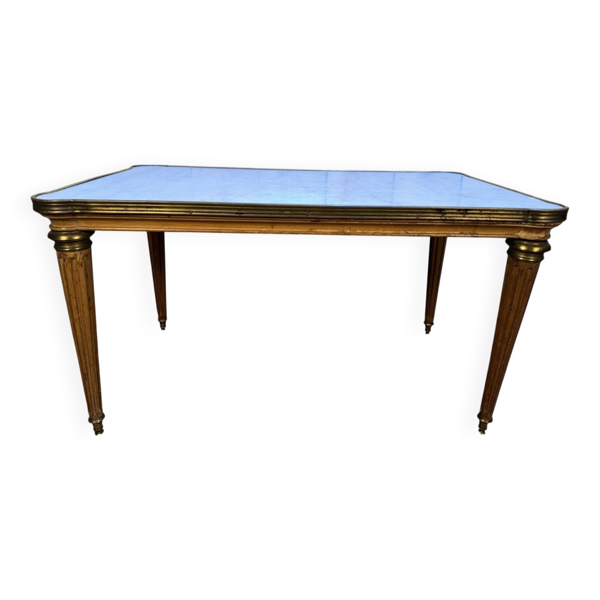 Louis XVI style coffee table in Carrara marble with toupie legs