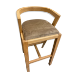 Wooden stool, beige velvet