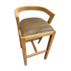 Wooden stool, beige velvet
