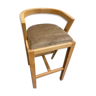 Wooden stool, beige velvet