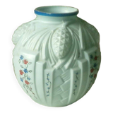 Blue opaline vase with pine cone decor, art deco period