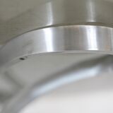 Living room table "Space Age" polished steel, circular slab smoked glass. France, circa 1970.