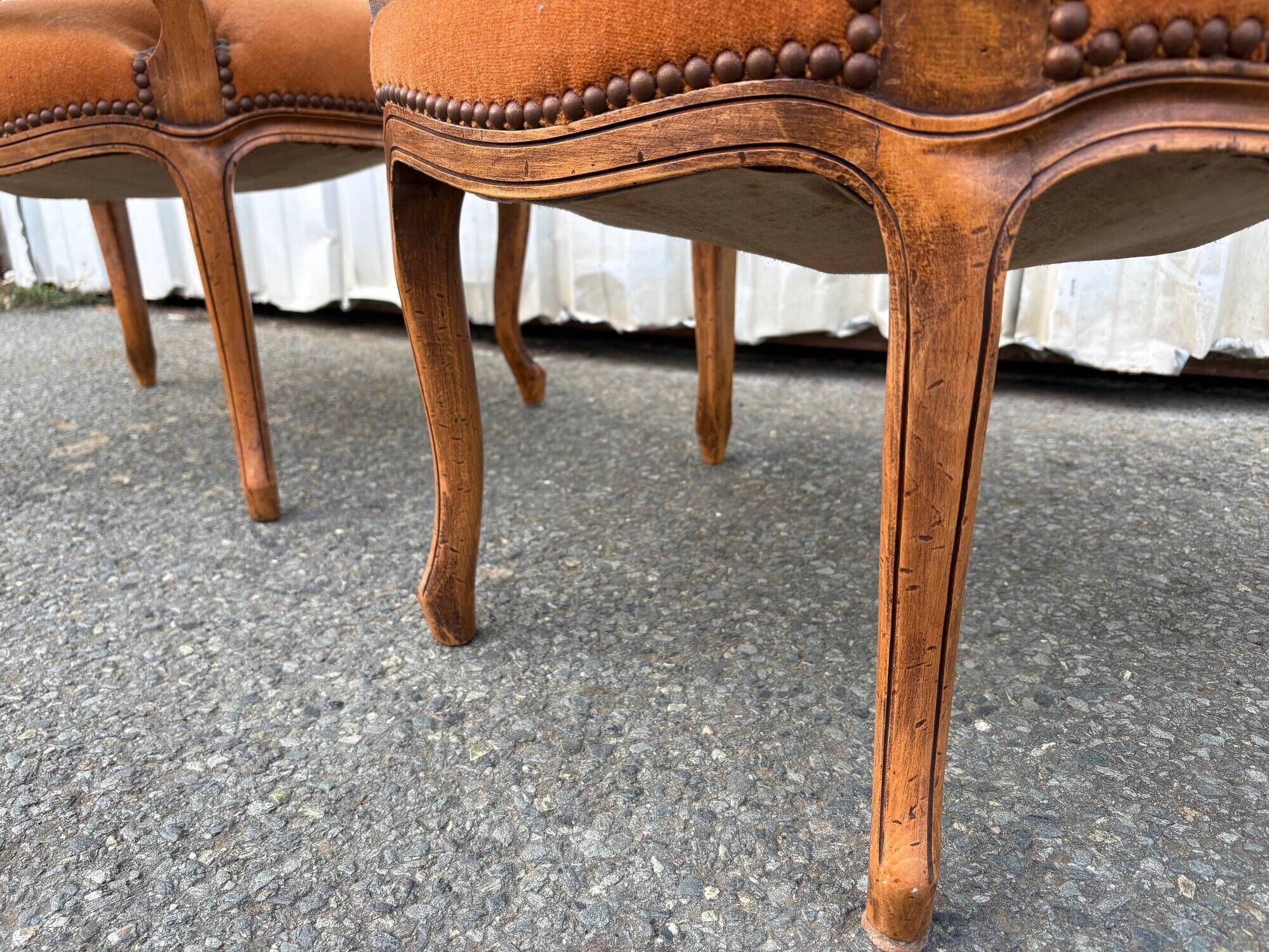 Pair of Louis XV style armchairs in ochre velvet