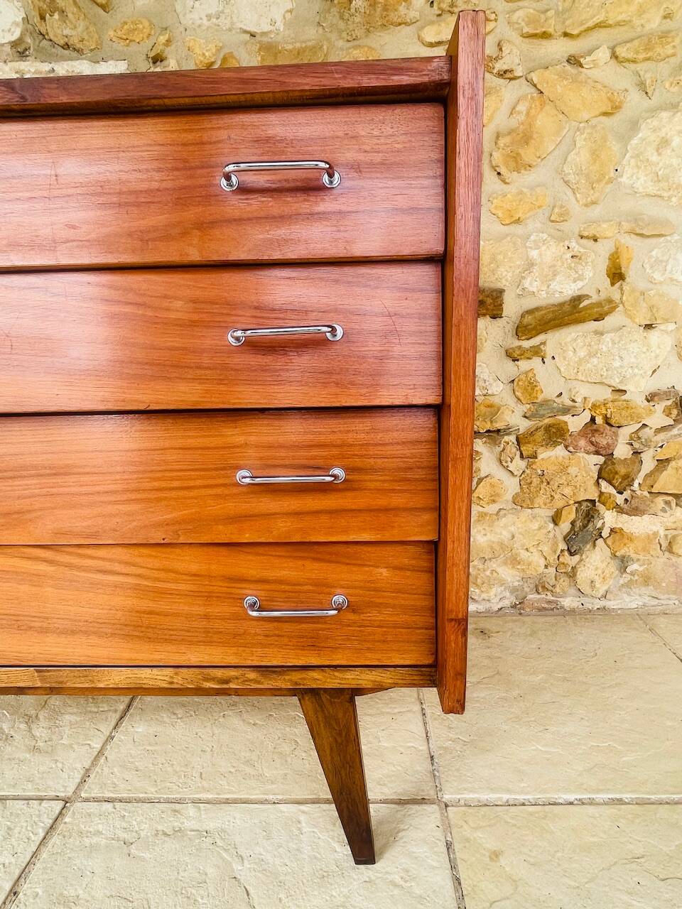 Vintage walnut commode with tapered legs circa 1950s