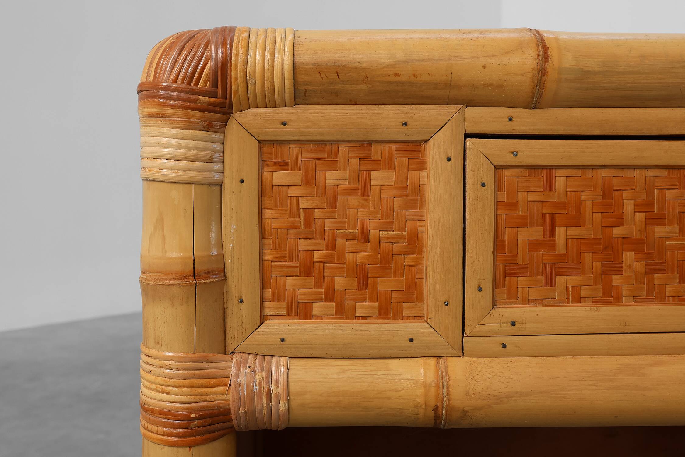 Italian 1970s bamboo and wicker chest of drawers or nightstand