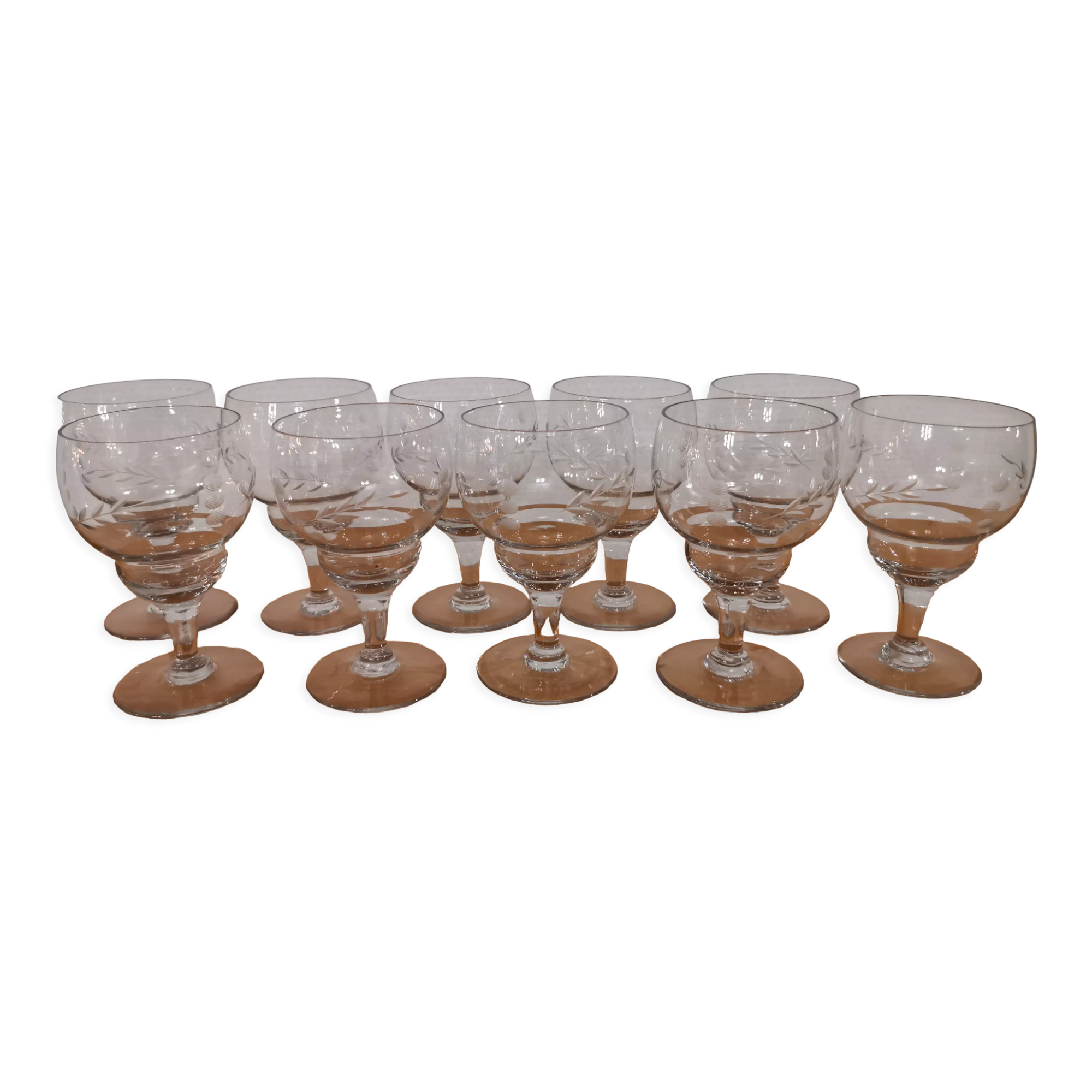 10 stemmed glasses "Cholet" art deco crystal year 1940