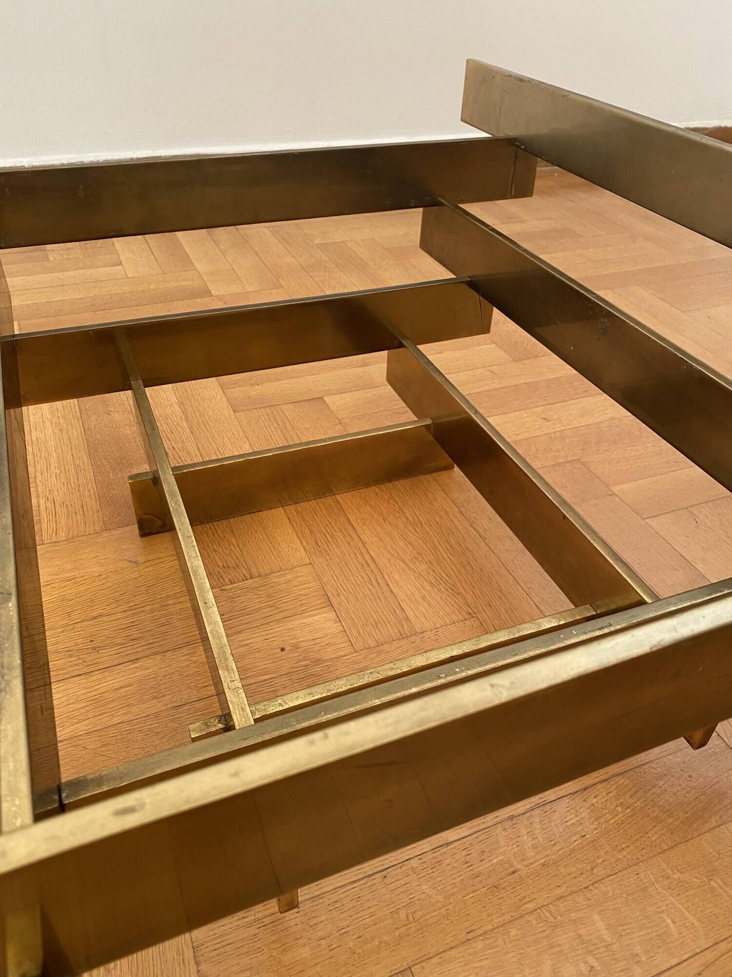 Vintage 1970s Square Coffee Table in Brass and Smoked Glass, David Hicks