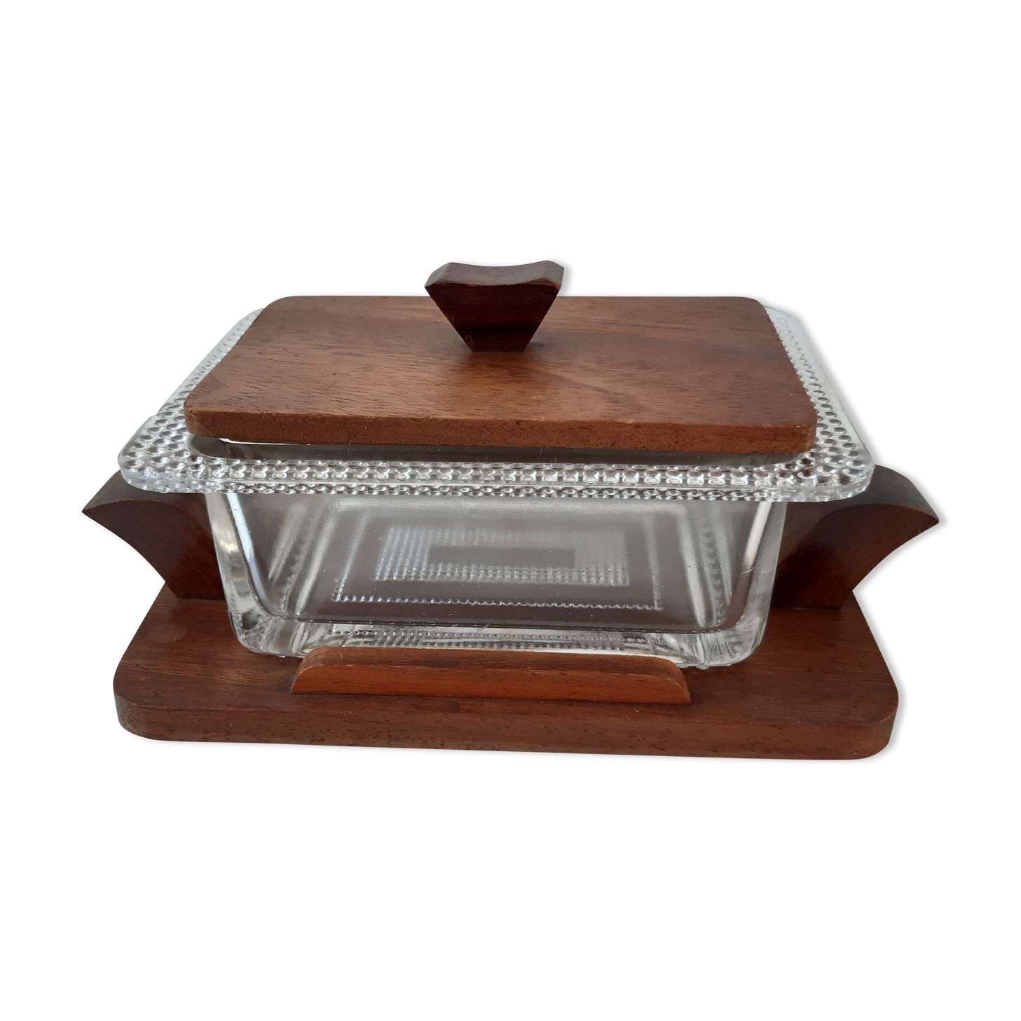 Boîte art déco en bois de hêtre et verre années 30