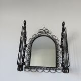 Opening mirror, shuttered, in black wrought iron, Vallauris 50s 60s