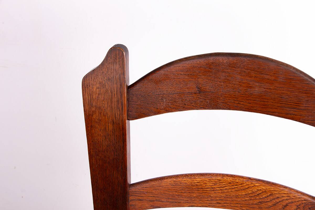 Set of 6 large Brutalist chairs in solid oak from the 1950s.